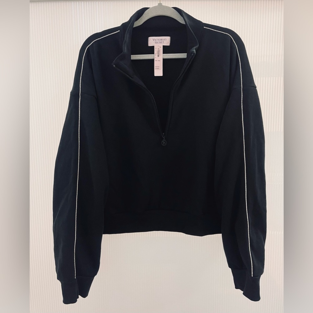 NWT Victoria’s Secret Black Rhinestone Oversized Half Zip Pullover | Size XXL